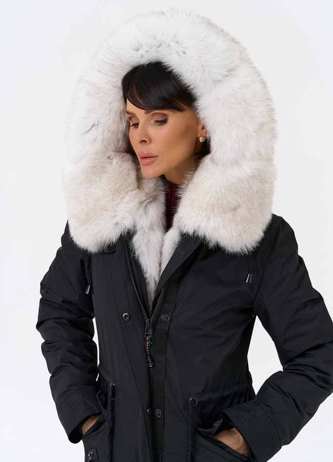 Женская парка с капюшоном из меха песца модель № 31989 универмаг малина