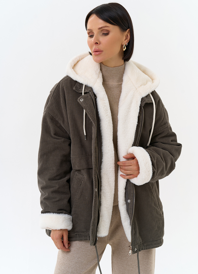 Женская утепленная куртка с отделкой из эко меха модель № 31909 универмаг малина