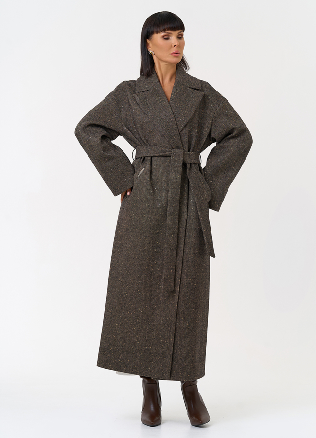 Женское длинное пальто с английским воротником модель № 31417 в кредит