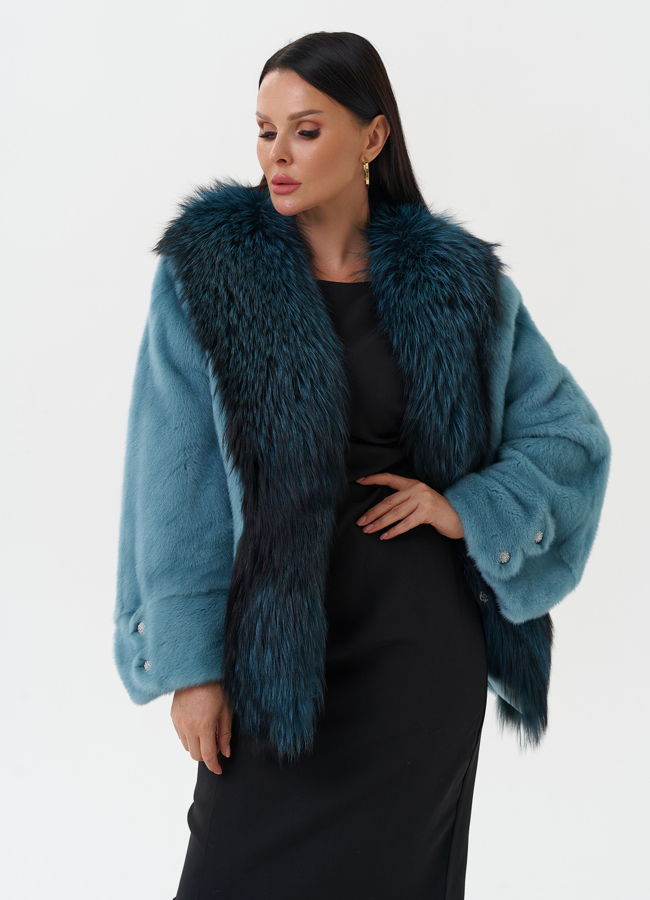 Короткая шуба из норки с мехом из чернобурки  модель № 25474 универмаг малина