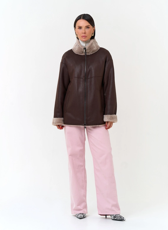 Женская дубленка из эко замши фото
