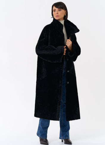 Женская натуральная дубленка черного цвета