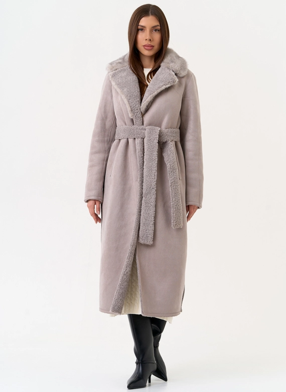 Женская двухсторонняя дубленка из эко замши