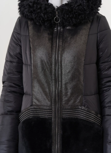 Комбинированный пуховик с капюшоном