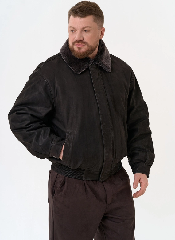 Куртка пилот из натуральной кожи с отделкой из овчины