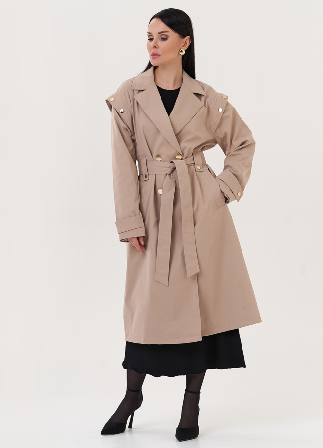 фото Классический плащ бежевого цвета модель № 27018