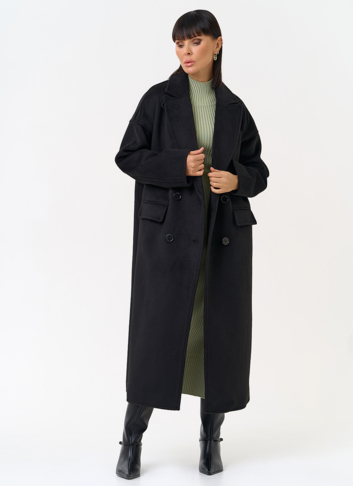 Женское двубортное пальто черного цвета