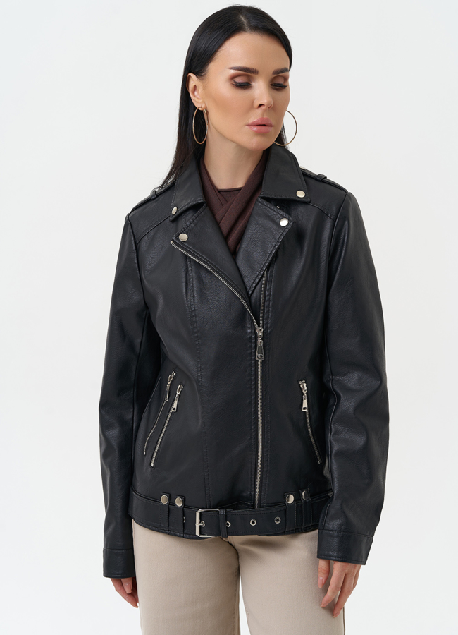 Куртка косуха из эко кожи черного цвета модель № 30379 универмаг малина