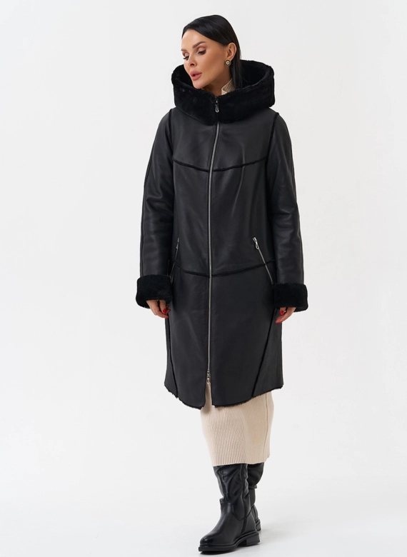 Натуральная дубленка с капюшоном