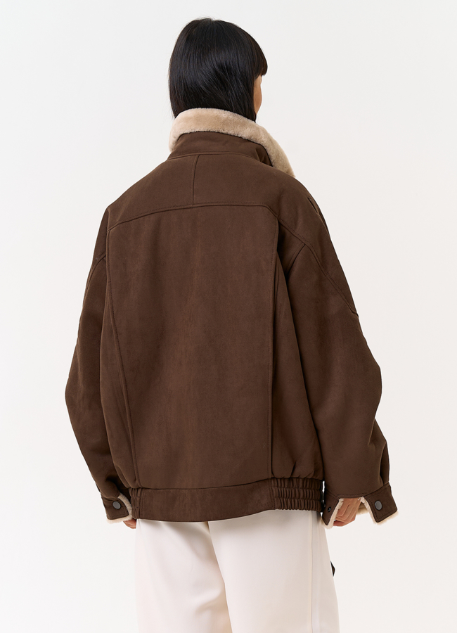 Женский бомбер из эко замши с воротником стойкой модель № 31533 в кредит