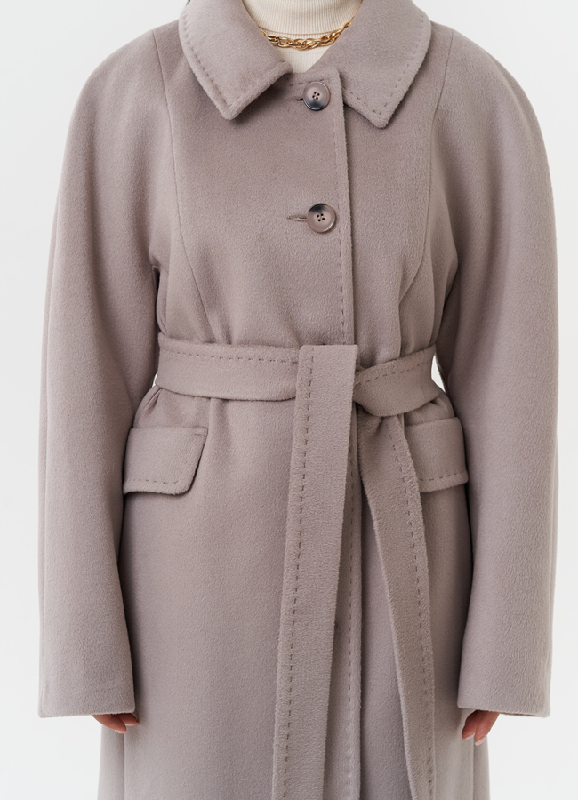 Светлое пальто с поясом модель № 27696 в рассрочку