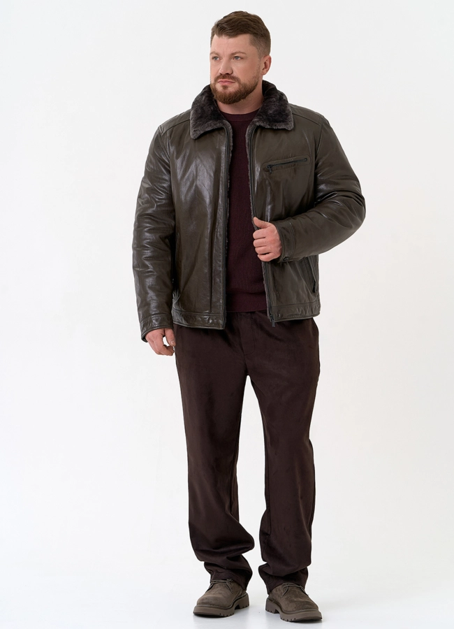 Куртка из натуральной кожи с отделкой из овчины модель № 28948 в кредит
