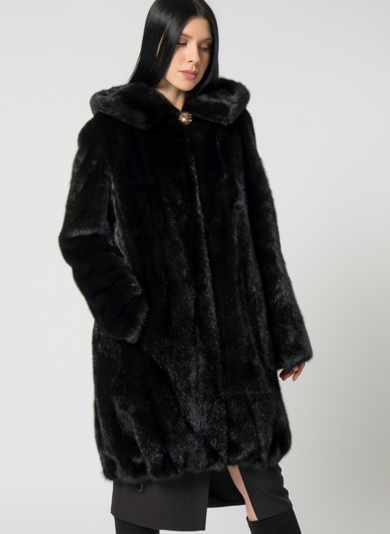 Норковая шуба с капюшоном
