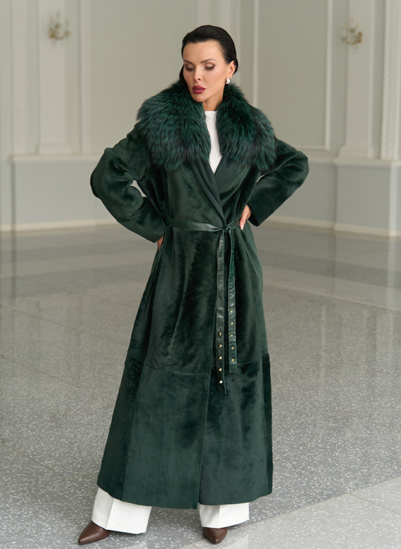 Женская двусторонняя дубленка из меха овчины Cortos с поясом из кожи питона