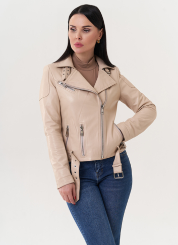 Куртка "косуха" бежевого цвета из натуральной кожи