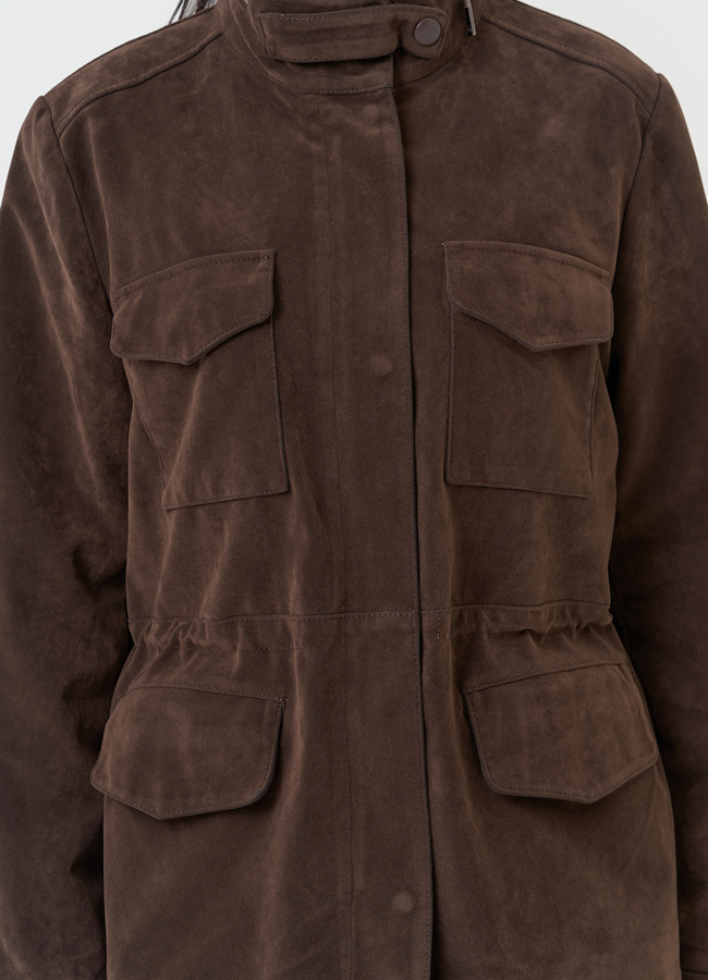 Женская парка из эко замши коричневого цвета модель № 30420 универмаг малина