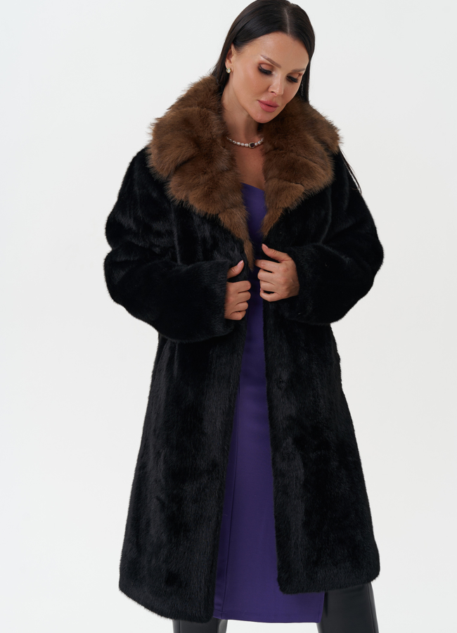 Шуба из эко меха с отделкой из искусственной куницы модель № 27795 универмаг малина