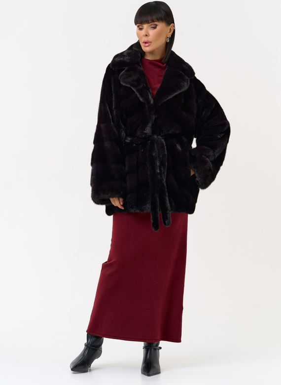 Шуба из меха норки с английским воротником