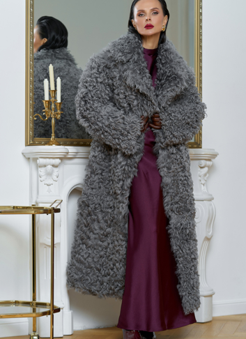 Женская двухсторонняя дубленка с английским воротником