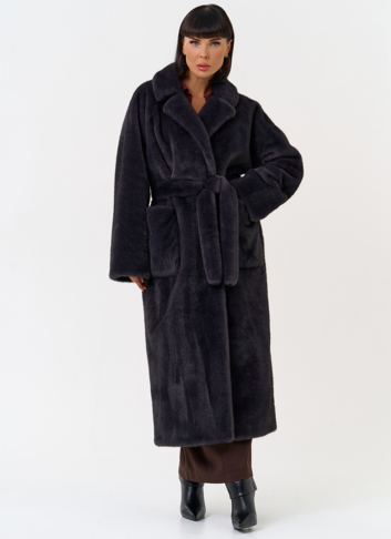 Женское пальто из эко меха с поясом