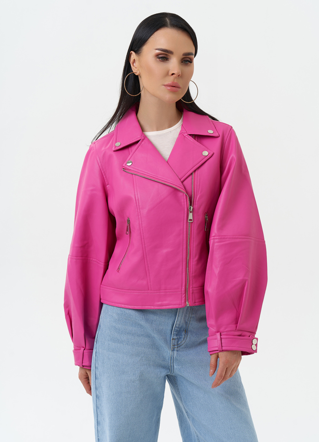 Куртка косуха из эко кожи розового цвета модель № 30306 универмаг малина