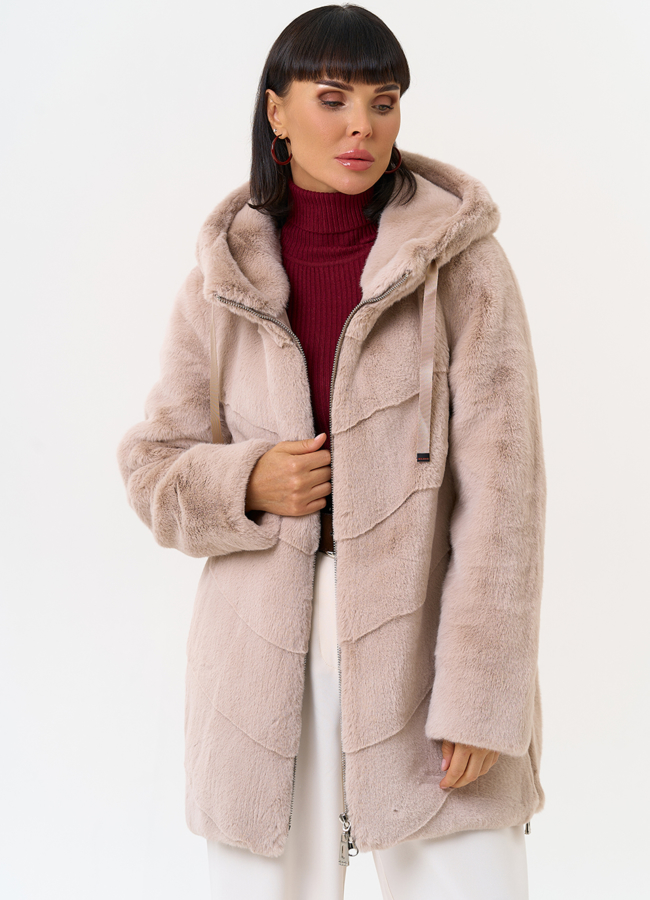 Женская шуба из эко меха с капюшоном модель № 31228 универмаг малина