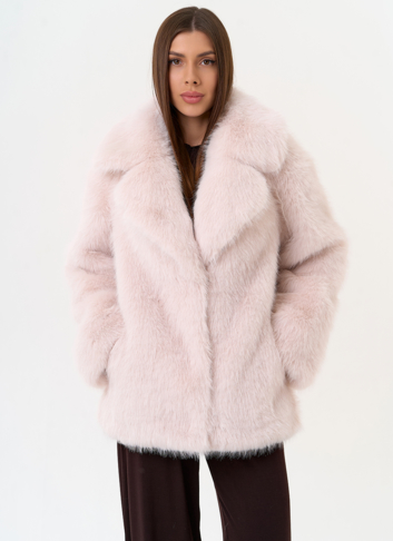 Женская шуба из эко меха с английским воротником 