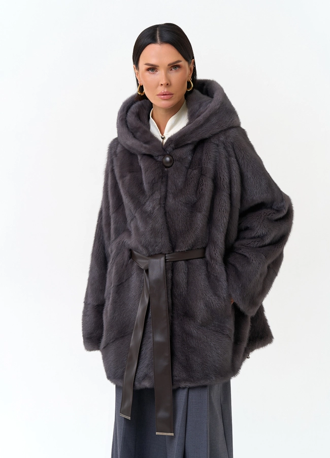 Женская шуба из меха норки с капюшоном модель № 34405 в рассрочку фото