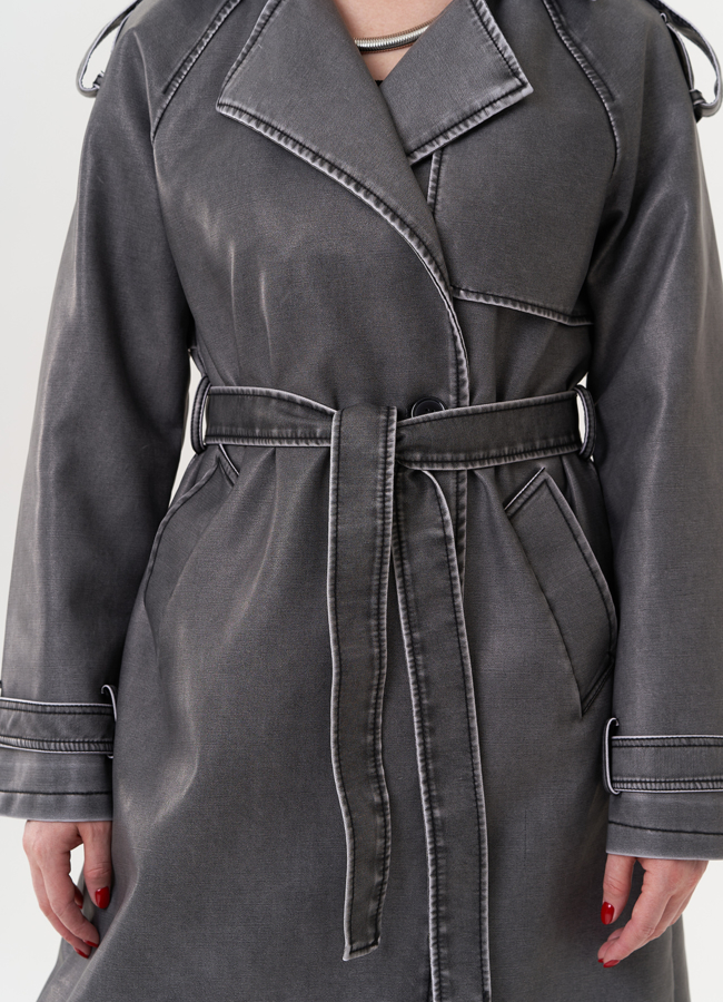 Плащ из эко кожи с поясом модель № 26726 универмаг малина